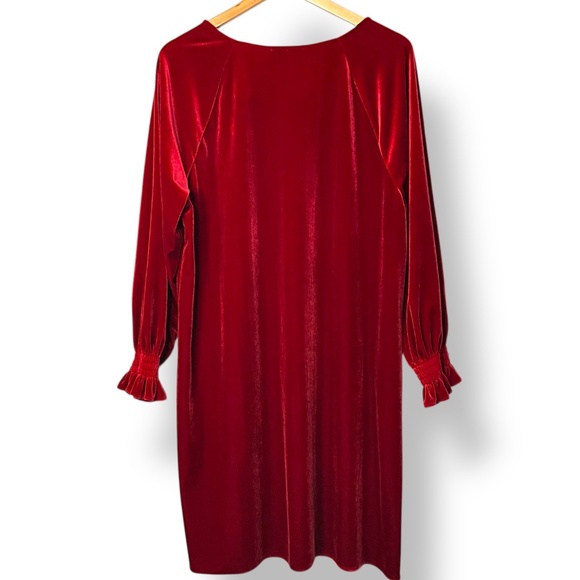 NINE WEST Red Velvet Long Sleeve Midi Dress Sz XL - Picture 4 of 9